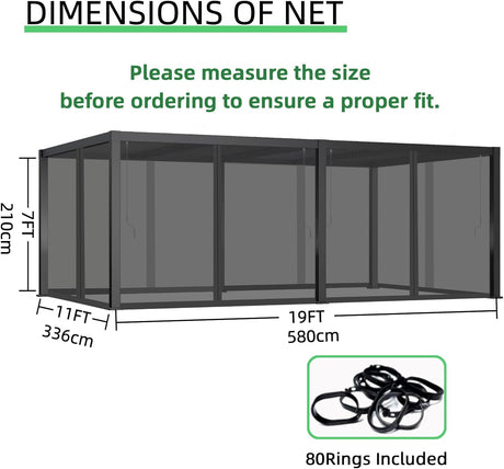 12x20FT Mosquito Netting for Gazebo,Pergola,Pop up Canopy Tent,6-Panel with Zipper for Outdoor Patio,Backyard