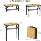 2ft Camping Table Foldable with Storage Net, 3 Adjustable Heights Aluminum Small Folding Table, Lightweight, Portable