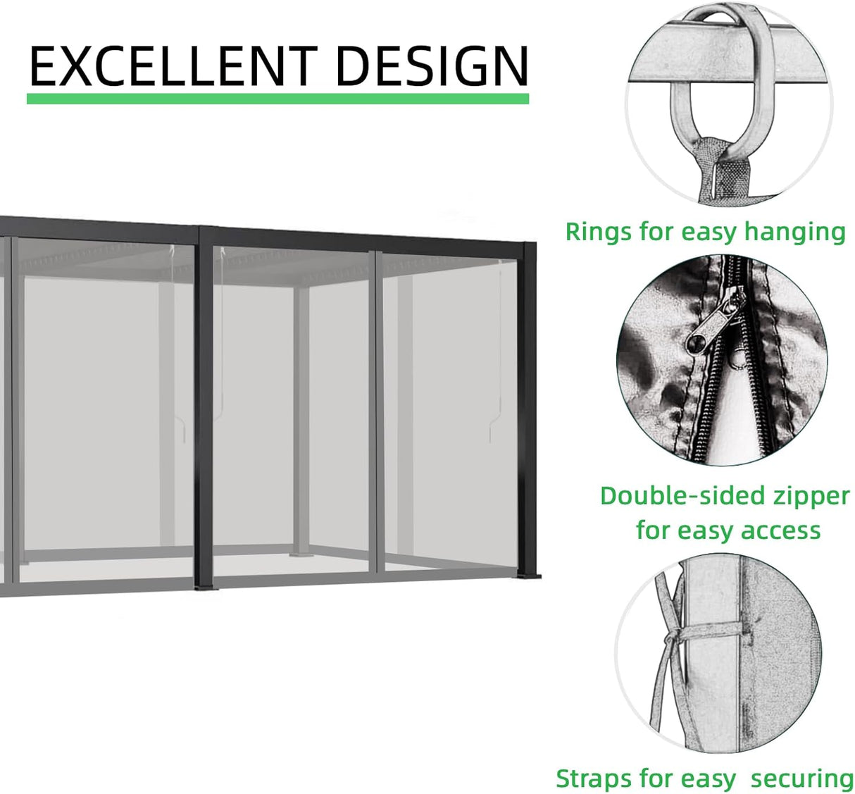 10x20 FT Mosquito Netting for Gazebo,Pergola,Pop up Canopy Tent,4-Panel with Zipper for Outdoor Patio,Backyard