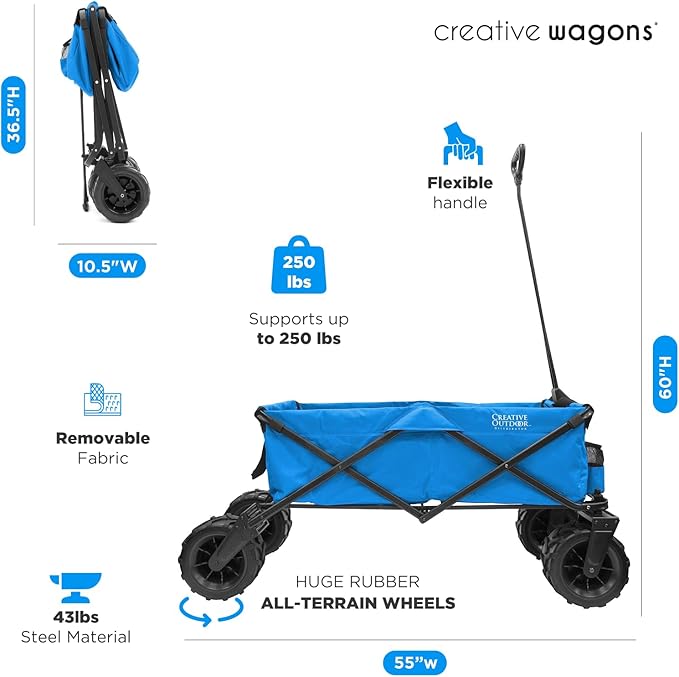 Creative Outdoor Push Pull Stroller Wagon for Kids, 250lbs Weight Capacity, XXXL Monster Series, Collapsible Giant