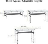 Folding Camping Table with Storage Net, 3ft Camping Table Aluminum Folding Table with 3 Adjustable Height Max 27.1 Inch,