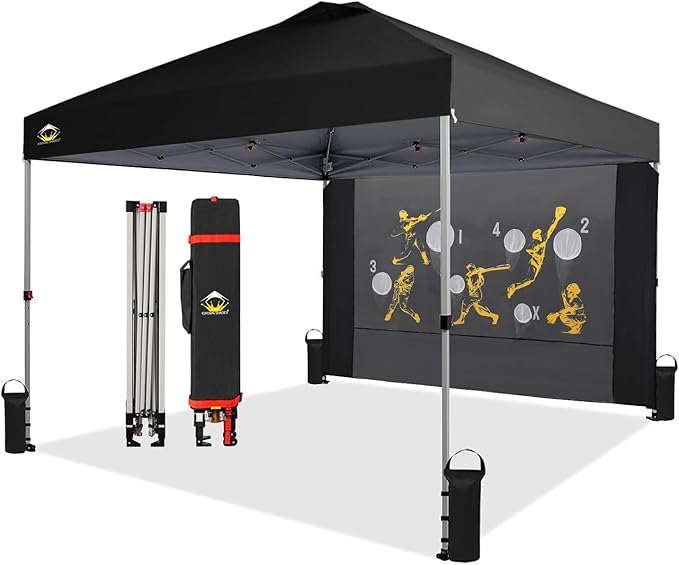 CROWN SHADES 10x10 Pop Up Canopy Tent with Game Netting - Beach Tent with One Push Setup - Outdoor Sun Shade for Events,