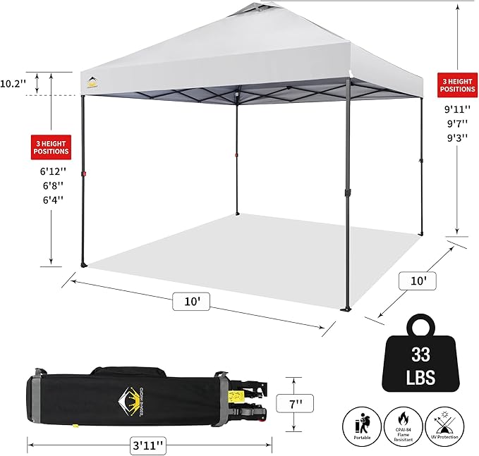 CROWN SHADES 10x10 Pop Up Canopy - Patented Center Lock One Push Instant Outdoor Canopy Beach Tent with STO-N-Go Bag 8