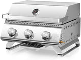 R.W.FLAME Premium 3 Burner Tabletop Propane Gas Grill Stainless Steel Portable Outdoor BBQ Grill with Griddle,24,000 BTU