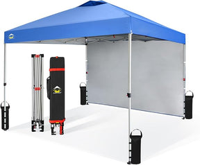 CROWN SHADES 10x10 Pop Up Canopy with 1 Side Wall - Beach Tent with One Push Setup - Outdoor Sun Shade for Events, Parties,