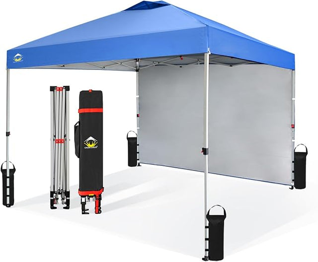 CROWN SHADES 10x10 Pop Up Canopy with 1 Side Wall - Beach Tent with One Push Setup - Outdoor Sun Shade for Events, Parties,