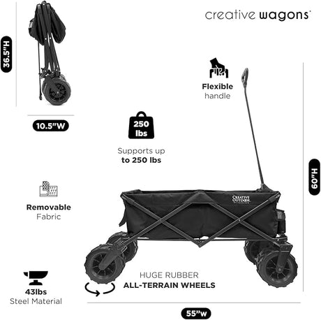 Creative Outdoor Wagon for Kids Push Pull Collapsible Stroller Giant All-Terrain Folding Cart | XXXL Monster Series Wagons |