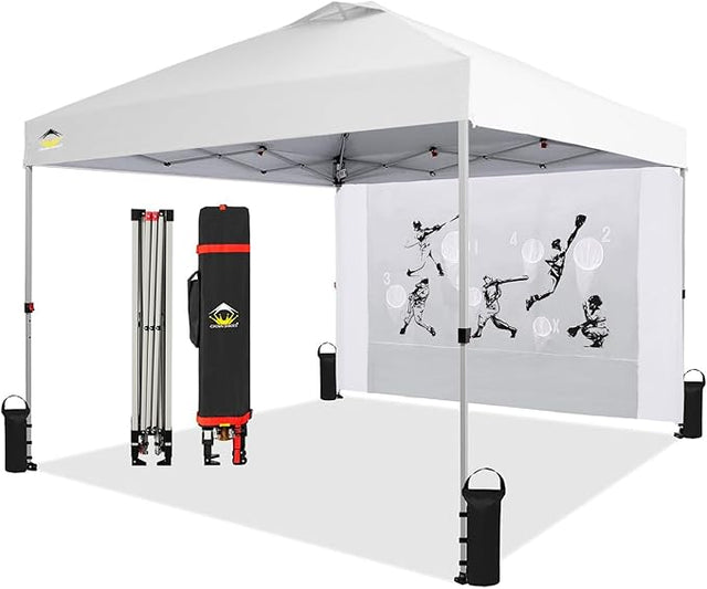CROWN SHADES 10x10 Pop Up Canopy Tent with Game Netting - Beach Tent with One Push Setup - Outdoor Sun Shade for Events,