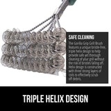 GORILLA GRIP Heavy Duty No Bristle Triple Helix Grill Brush with Scraper for Outdoor Grills, Safe Steam Cleaning, Oversized