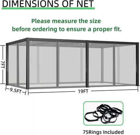 10x20 FT Mosquito Netting for Gazebo,Pergola,Pop up Canopy Tent,4-Panel with Zipper for Outdoor Patio,Backyard