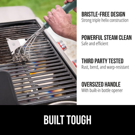 GORILLA GRIP Heavy Duty No Bristle Triple Helix Grill Brush with Scraper for Outdoor Grills, Safe Steam Cleaning, Oversized