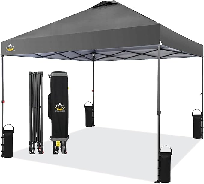 CROWN SHADES 10x10 Pop Up Canopy Tent - Patented Center Lock One Push Instant Outdoor Canopy Beach Tent with STO-N-Go Bag 8
