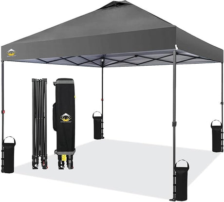 CROWN SHADES 10x10 Pop Up Canopy Tent - Patented Center Lock One Push Instant Outdoor Canopy Beach Tent with STO-N-Go Bag 8