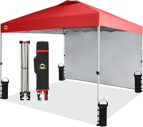 CROWN SHADES 10x10 Pop Up Canopy with 1 Side Wall - Beach Tent with One Push Setup - Outdoor Sun Shade for Events, Parties,
