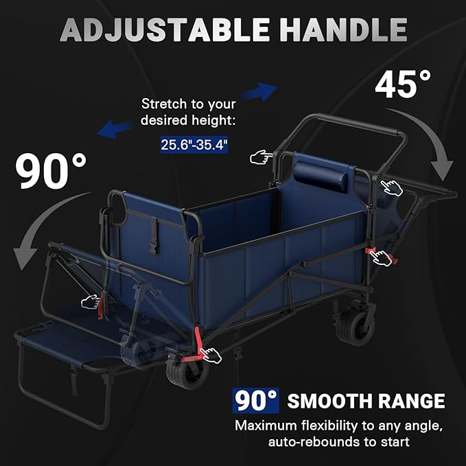LEVELEVE Heavy Duty Folding Wagon - 2-in-1 Collapsible Cart, 650lb Capacity, All-Terrain Wheels w/Brakes & Side Pockets