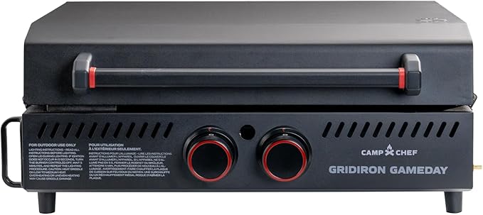 Gridiron Gameday 24" Flat Top Grill - Portable Tabletop Griddle with Hinged Lid, 24,000 BTUs, Flamethrower Ignition, Dual