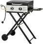 GREEN PARTY 2 Burner BBQ Propane Gas Griddle with Collapsible Stand, 18 Inch Portable Griddle with Side Table & 253 Sq. In.