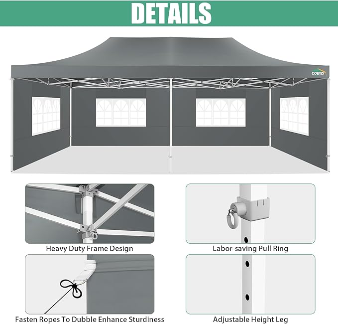 COBIZI 13x26 Pop Up Tent 13x26 Canopy with Sidewalls Heavy Duty Canopy Party Tent for Parties, Outdoor Wedding Large Event