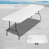 8FT Folding Table, Heavy Duty Foldable Table with Handle, Portable Fold-in-Half Utility Tables for Indoor & Outdoor Use