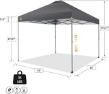 CROWN SHADES Adjustable Height on The Fly, 10x10 Pop Up Canopy - Beach Tent with One Push Setup - Easy Outdoor Sun Shade for
