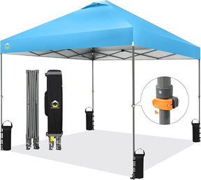CROWN SHADES Adjustable Height on The Fly, 10x10 Pop Up Canopy - Beach Tent with One Push Setup - Easy Outdoor Sun Shade for