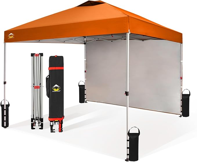 CROWN SHADES 10x10 Pop Up Canopy with 1 Side Wall - Beach Tent with One Push Setup - Outdoor Sun Shade for Events, Parties,