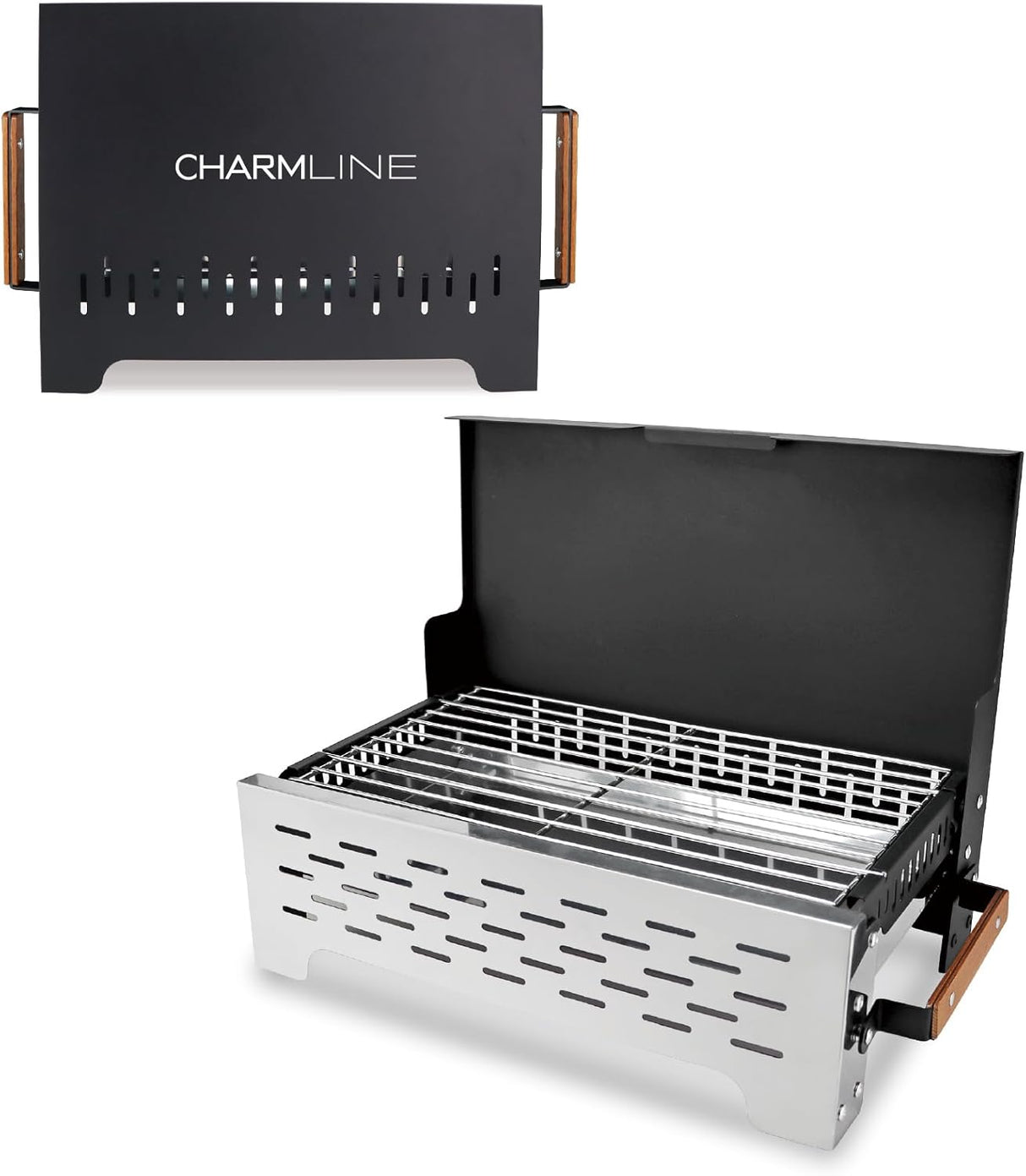 Charmline 19x13in Foldable Portable Grill Charcoal, Compact Grills for Outdoor Use, Desktop Charcoal Grill for Indoor Use,
