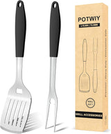 Grill Tools BBQ Accessories Set of 2, 15.8'' Heavy Duty Stainless Steel Grill Utensils with Grill Spatula and Fork, Full