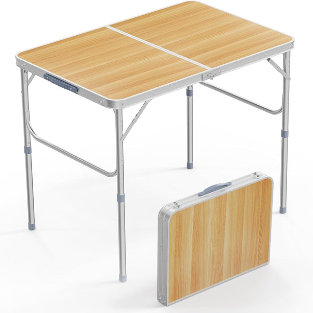 VINGLI 3FT Small Camping Table Adjustable Height Aluminum Folding Table for Picnic Party BBQ, Plastic RV Suitcase Table