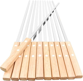 22-Inch Long Flat BBQ Skewers, HONSHEN 3/8 Inch Heavy Duty Stainless Steel Wide Blade with hardwood Handle barbecue skewers