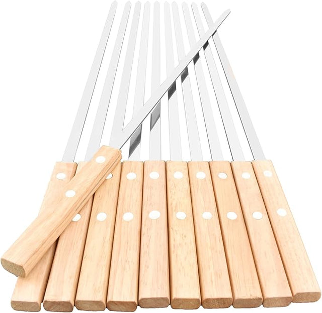 22-Inch Long Flat BBQ Skewers, HONSHEN 3/8 Inch Heavy Duty Stainless Steel Wide Blade with hardwood Handle barbecue skewers