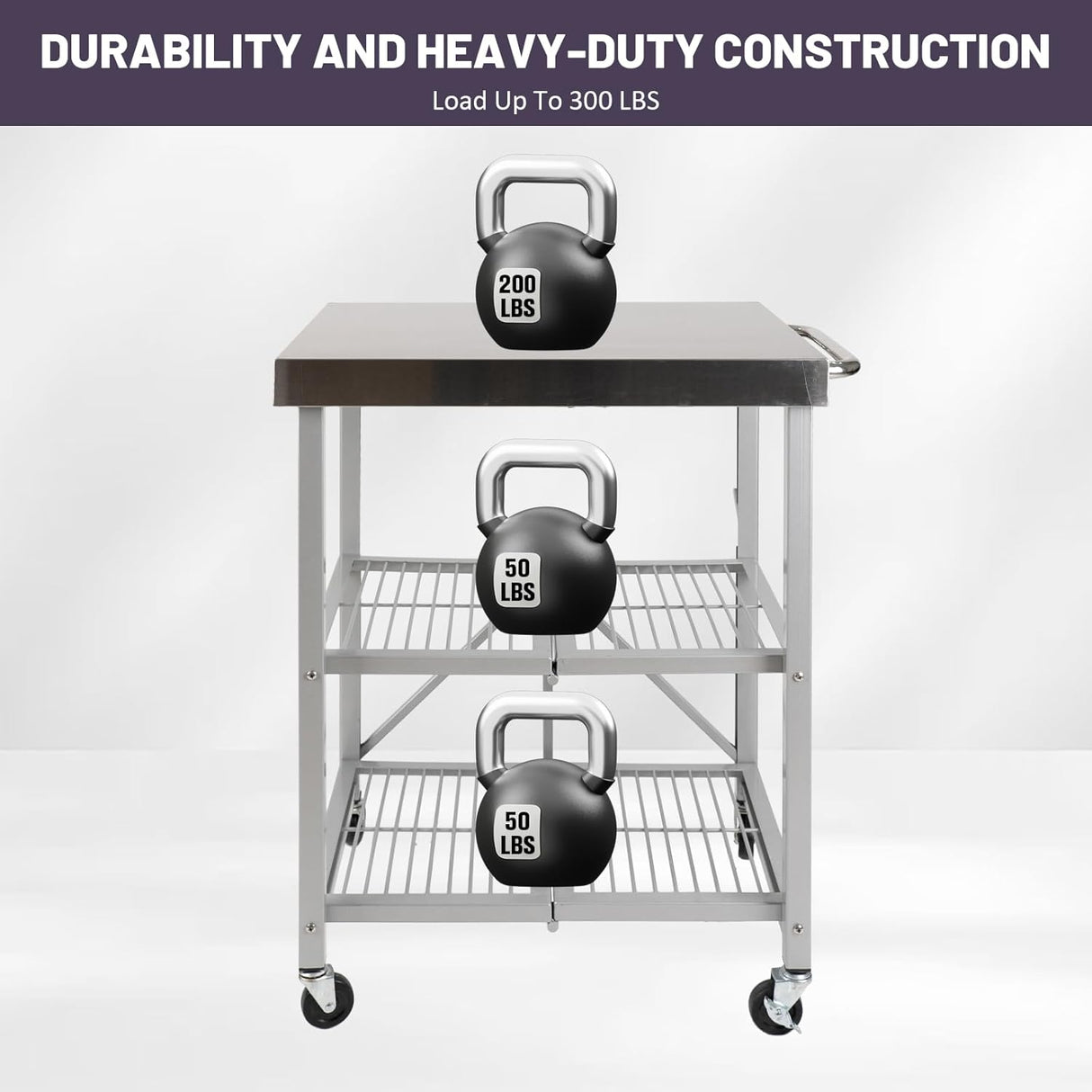 3-Tier Folding Outdoor Grill Cart, 300lbs Load Capaciy Foldable Utility Storage Rolling Kitchen Table with Lockable Wheels,