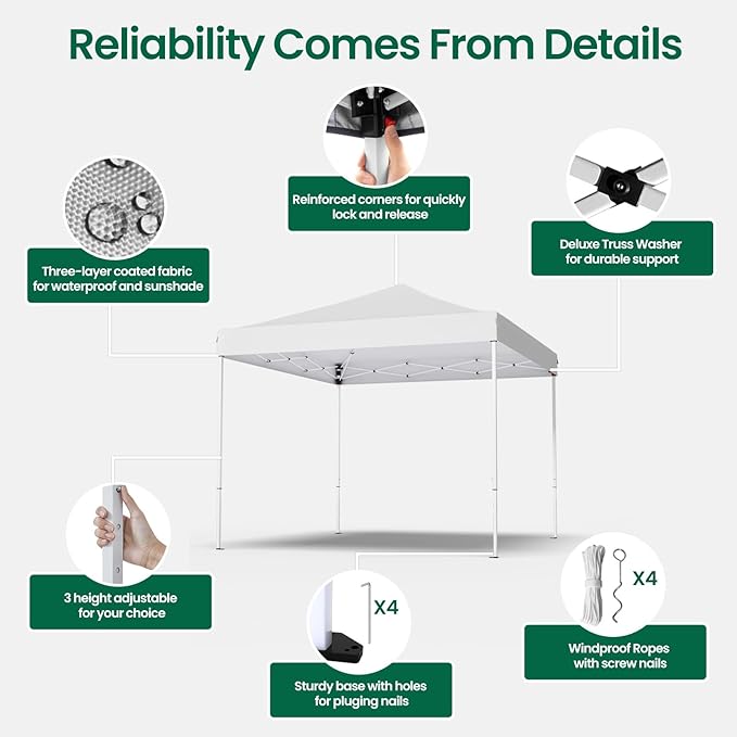 10x10ft Pop Up Canopy Tent,Heavy Duty Waterproof Folding Tent for Camping Parties Events Parties,Outdoor Canopy,Portable Sun