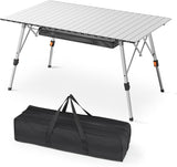 Athena Collection Foldable Camping Table, 47" Aluminum Outdoor Folding Camp Table with Mesh Layer Telescopic Legs and Carry