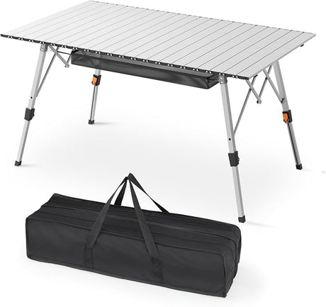 Athena Collection Foldable Camping Table, 47" Aluminum Outdoor Folding Camp Table with Mesh Layer Telescopic Legs and Carry