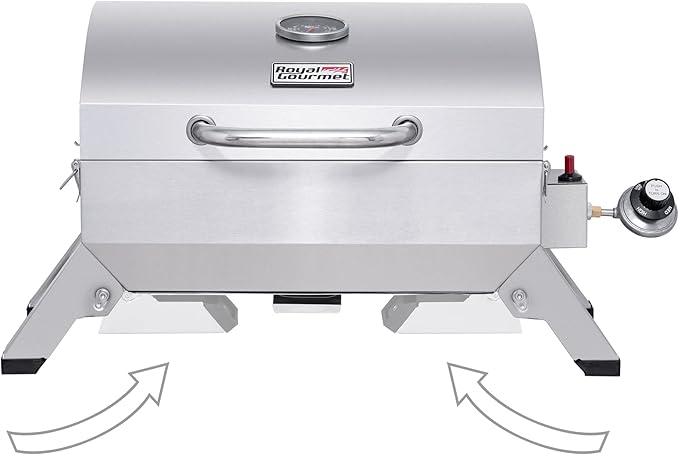Royal Gourmet GT1001 Stainless Steel Portable Grill, 10000 BTU BBQ Tabletop Gas Grill with Folding Legs and Lockable Lid,