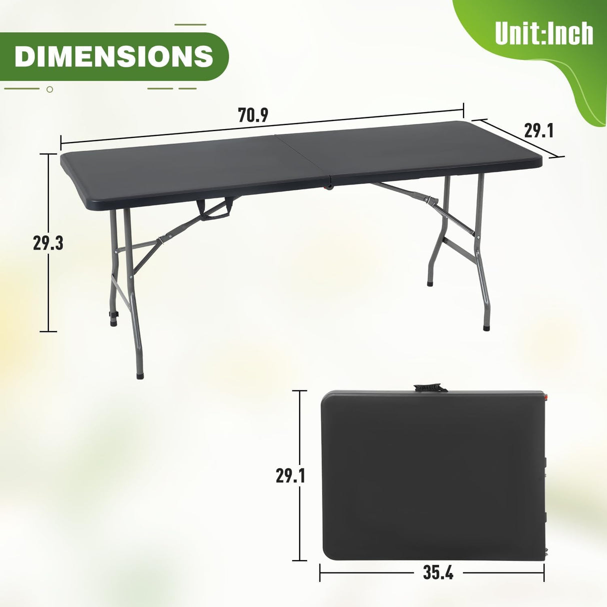 6FT Folding Table, Heavy Duty Plastic Table Portable Fold-in-Half Utility Table Indoor Outdoor Picnic Table w/Handle & Lock