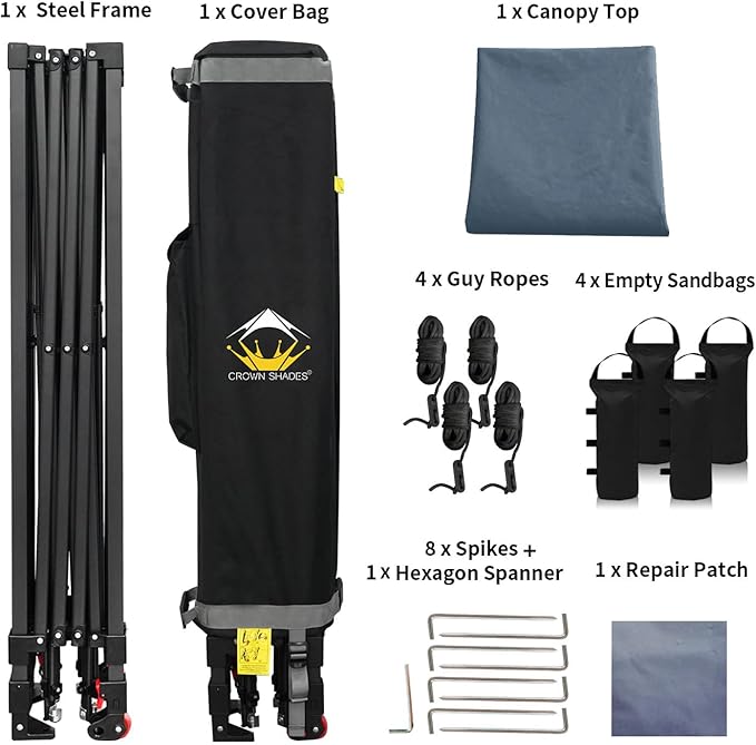 CROWN SHADES 10x10 Pop Up Canopy Tent - Patented Center Lock One Push Instant Outdoor Canopy Beach Tent with STO-N-Go Bag 8
