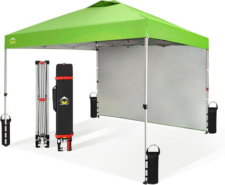 CROWN SHADES 10x10 Pop Up Canopy with 1 Side Wall - Beach Tent with One Push Setup - Outdoor Sun Shade for Events, Parties,