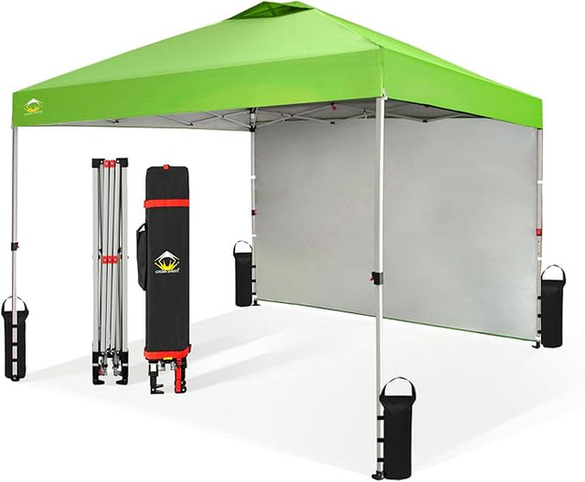 CROWN SHADES 10x10 Pop Up Canopy with 1 Side Wall - Beach Tent with One Push Setup - Outdoor Sun Shade for Events, Parties,