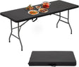 6FT Folding Table, Heavy Duty Plastic Table Portable Fold-in-Half Utility Table Indoor Outdoor Picnic Table w/Handle & Lock