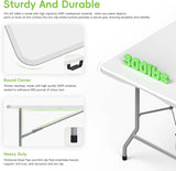 Folding Table 6ft, Foldable Portable Heavy Duty Plastic Fold-in-Half Utility Table with Handle & Safety Locks, Picnic Table