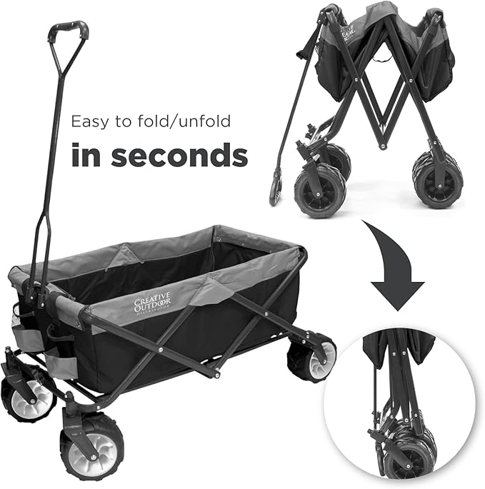 Creative Outdoor Push Pull Hauler Wagon for Kids, 200lbs Weight Capacity, All-Terrain Collapsible and Portable Folding Cart,