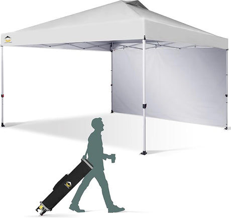 CROWN SHADES 12x12 Pop Up Canopy Tent Instant Commercial with 150D Silver Coated Fabric Including 1 Removable Sidewall, 4