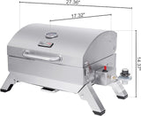 Royal Gourmet GT1001 Stainless Steel Portable Grill, 10000 BTU BBQ Tabletop Gas Grill with Folding Legs and Lockable Lid,