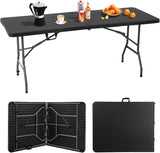 6FT Folding Table, Heavy Duty Plastic Table Portable Fold-in-Half Utility Table Indoor Outdoor Picnic Table w/Handle & Lock