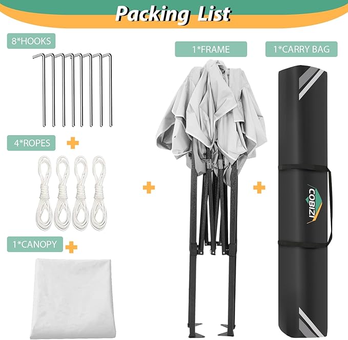 COBIZI 6.6x6.6ft Pop Up Canopy Tent, Heavy Duty Canopy Easy Set up All Weather Waterproof Outdoor Canopy Tent for Parties,
