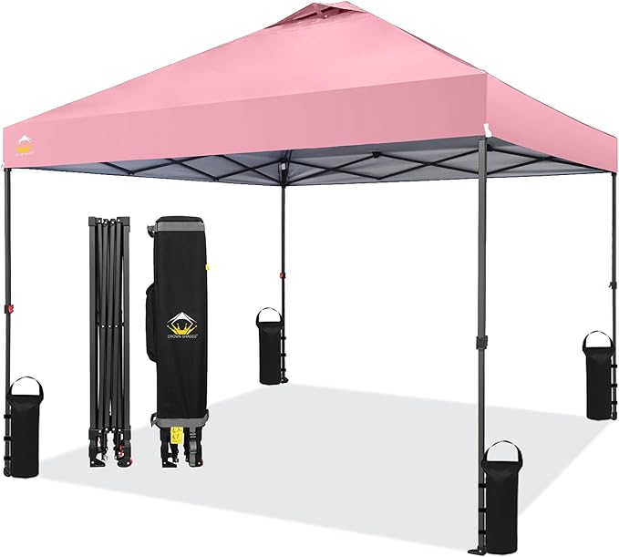 CROWN SHADES 10x10 Pop Up Canopy Tent - Patented Center Lock One Push Instant Outdoor Canopy Beach Tent with STO-N-Go Bag 8