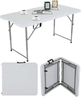4FT Folding Table, Height Adjustable Table, Heavy Duty Plastic Tables Portable Fold-in-Half Utility Table w/Handle & Lock