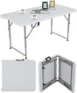 4FT Folding Table, Height Adjustable Table, Heavy Duty Plastic Tables Portable Fold-in-Half Utility Table w/Handle & Lock